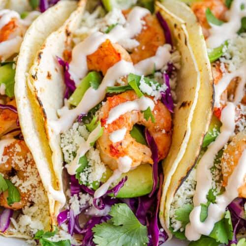 Grilled Shrimp Tacos with Avocado Crema